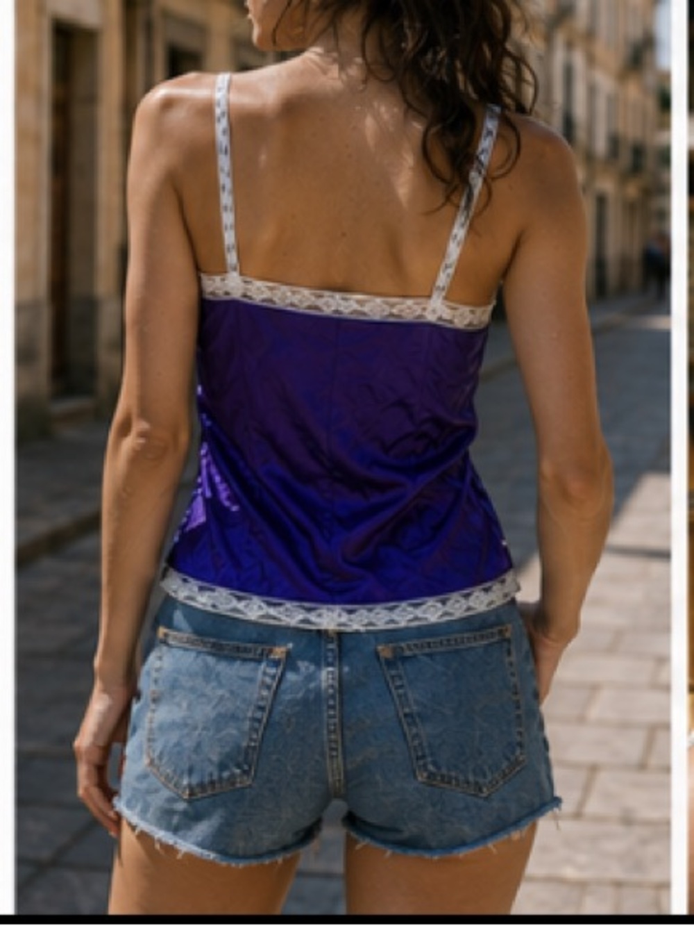 FREE WOMAN 100% Silk and lace camisole, purple, small - Picture 12 of 14